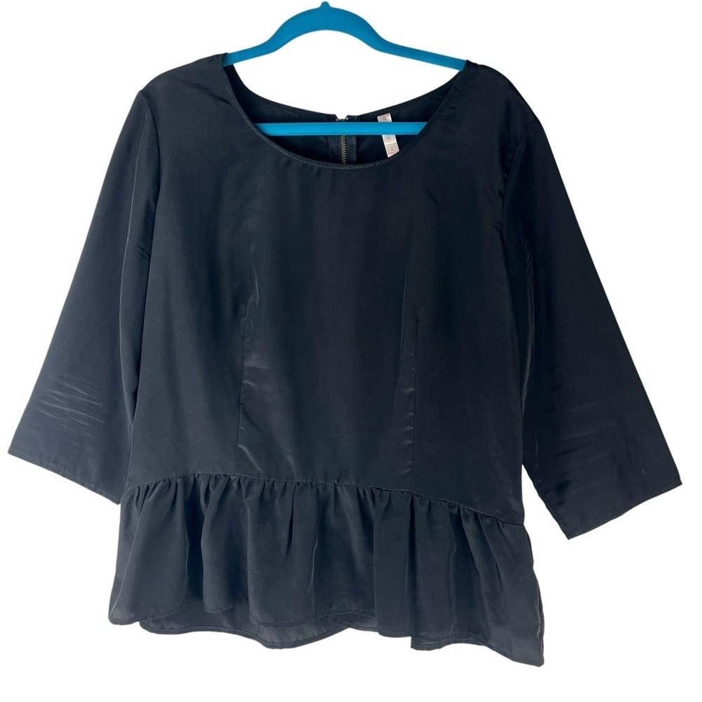 Xhilaration Blouse Top Womens‎ Large Black Floral Zipper Long Sleeve Ruffle